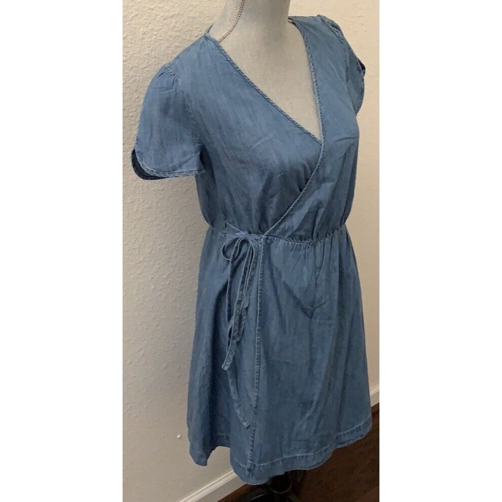 Madewell Wrap Dress Blue Chambray Size XS New NWT Short Sleeve RARE HTF - Picture 5 of 8